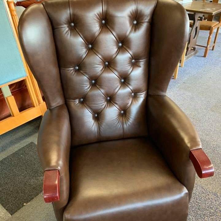 High back wing chair with new leather