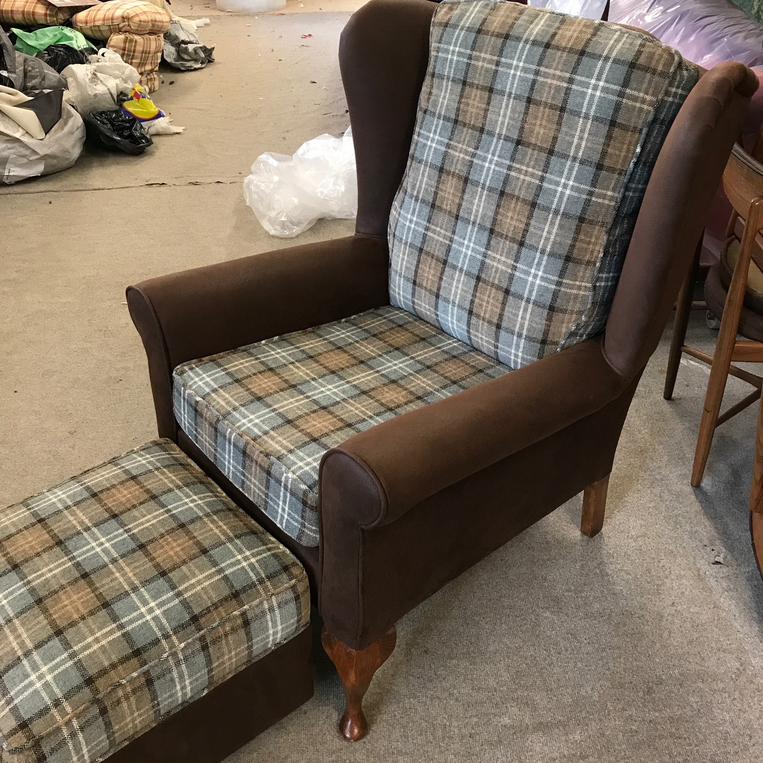 Fireside chair and matching footstool